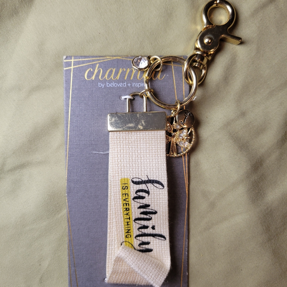 Charmed Family Is Everything Keychain Or Bag Charm - Cream and Gold